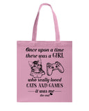 A Girl Who Really Loved Cats And Games - Basketweave Tote Bag - Mug