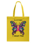 In October I Wear Pink Tote Bag - Guys Tee - Basketweave Tote Bag