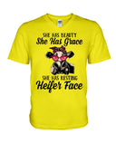 She Has Beauty, Grace, Resting And Heifer Face - Hoodie - Guys V-Neck