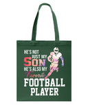 My Son Is Also My Favorite Football Player T-Shirt - Guys V-Neck - Basketweave Tote Bag