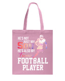 My Son Is Also My Favorite Football Player T-Shirt - Guys V-Neck - Basketweave Tote Bag