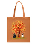 Pug Under Autumn Tree Tote Bag - Guys Tee - Basketweave Tote Bag