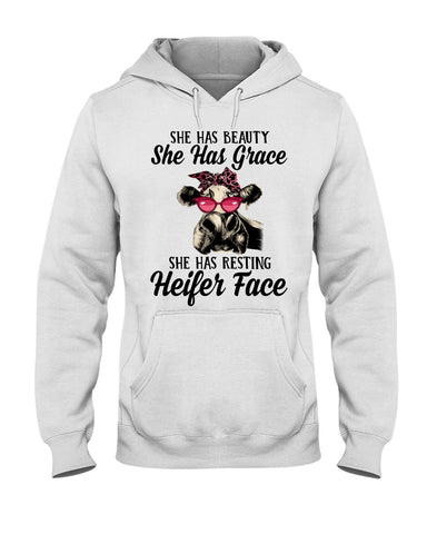 She Has Beauty, Grace, Resting And Heifer Face - Hoodie - Guys V-Neck