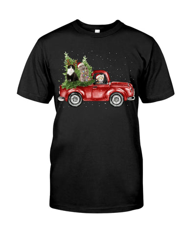 Christmas Cat And Red Car T-Shirt - Guys Tee - Sweatshirt