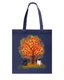 Pug Under Autumn Tree Tote Bag - Guys Tee - Basketweave Tote Bag