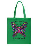 In October I Wear Pink Tote Bag - Guys Tee - Basketweave Tote Bag