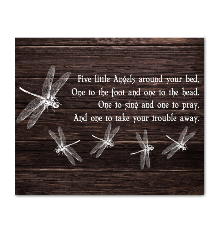 Dragonfly Five Little Angels Horizontal Canvas