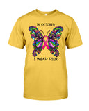 In October I Wear Pink Tote Bag - Guys Tee - Basketweave Tote Bag