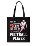 My Son Is Also My Favorite Football Player T-Shirt - Guys V-Neck - Basketweave Tote Bag