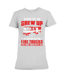 Grew Up Playing With Fire Trucks Tote Bag - Youth Tee - Ladies Tee