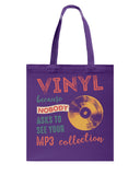 Vinyl Nobody Asks To See Your Mp3 Collection T-Shirt - Guys V-Neck - Basketweave Tote Bag