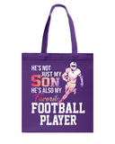 My Son Is Also My Favorite Football Player T-Shirt - Guys V-Neck - Basketweave Tote Bag