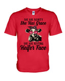 She Has Beauty, Grace, Resting And Heifer Face - Hoodie - Guys V-Neck