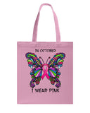 In October I Wear Pink Tote Bag - Guys Tee - Basketweave Tote Bag