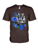 Cute  Owl With Blue Roses Classic Tee - Guys V-Neck - Basketweave Tote Bag