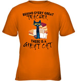 Great Cat Behind Every Great Teacher T-Shirt - Youth Tee - Ladies V-Neck