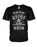 She Has Gypsy Soul And Biker Spirit  Limited Classic T-Shirt - Guys V-Neck - Basketweave Tote Bag