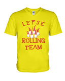 Lefse Rooling Team - Basketweave Tote Bag - Guys V-Neck