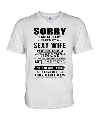 Sorry I Am Already Taken By A Sexy Wife T-Shirt - Guys V-Neck - Unisex Long Sleeve