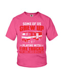 Grew Up Playing With Fire Trucks Tote Bag - Youth Tee - Ladies Tee