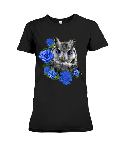 Cute  Owl With Blue Roses Classic Tee - Ladies Tee - Hoodie