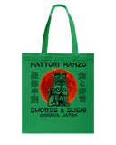 Hattori Hanzo Swords & Sushi T-Shirt - Guys V-Neck - Basketweave Tote Bag