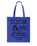 A Girl Who Really Loved Cats And Games - Basketweave Tote Bag - Mug