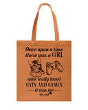 A Girl Who Really Loved Cats And Games - Basketweave Tote Bag - Mug