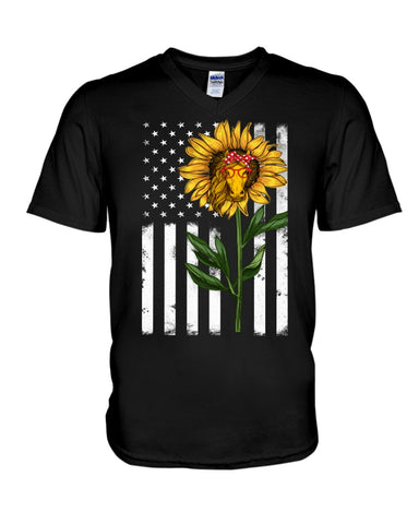 Black America Flag Sunflower Tote Bag - Guys V-Neck - Unisex Long Sleeve