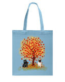 Pug Under Autumn Tree Tote Bag - Guys Tee - Basketweave Tote Bag