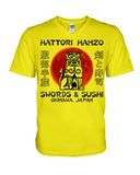 Hattori Hanzo Swords & Sushi T-Shirt - Guys V-Neck - Basketweave Tote Bag