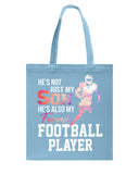 My Son Is Also My Favorite Football Player T-Shirt - Guys V-Neck - Basketweave Tote Bag