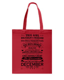 December Girl Has Fought A Thousand Battles T-Shirt - Basketweave Tote Bag - Mug