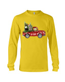 Christmas Cat And Red Car T-Shirt - Guys V-Neck - Unisex Long Sleeve