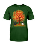 Pug Under Autumn Tree Tote Bag - Guys Tee - Basketweave Tote Bag