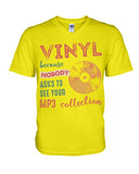 Vinyl Nobody Asks To See Your Mp3 Collection T-Shirt - Guys V-Neck - Basketweave Tote Bag