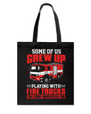 Grew Up Playing With Fire Trucks Tote Bag - Guys Tee - Basketweave Tote Bag