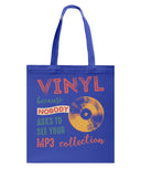 Vinyl Nobody Asks To See Your Mp3 Collection T-Shirt - Guys V-Neck - Basketweave Tote Bag