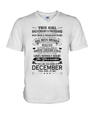 December Girl Has Fought A Thousand Battles T-Shirt - Guys V-Neck - Unisex Long Sleeve