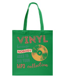 Vinyl Nobody Asks To See Your Mp3 Collection T-Shirt - Guys V-Neck - Basketweave Tote Bag
