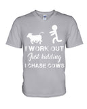 I Chase Cows, Not Just Work Out T-Shirt - Guys V-Neck - Basketweave Tote Bag