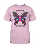 In October I Wear Pink Tote Bag - Guys Tee - Basketweave Tote Bag