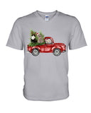 Christmas Cat And Red Car T-Shirt - Guys V-Neck - Unisex Long Sleeve