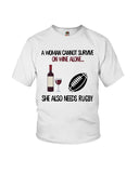 A Woman Needs Wine And Rugby Limited Classic T-Shirt - Ladies Flowy Tank - Youth Tee