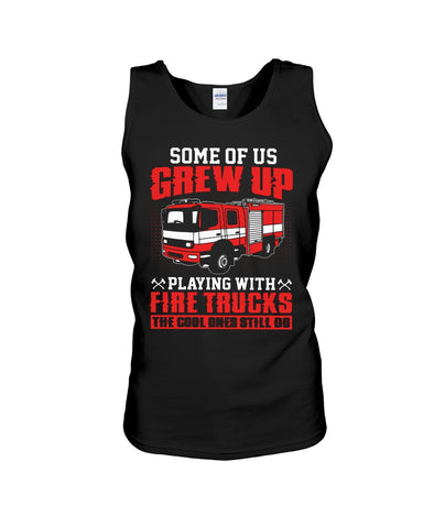 Grew Up Playing With Fire Trucks Tote Bag - Unisex Tank Top - Ladies Flowy Tank