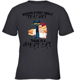 Great Cat Behind Every Great Teacher T-Shirt - Youth Tee - Ladies V-Neck