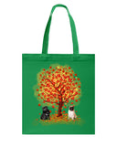 Pug Under Autumn Tree Tote Bag - Guys Tee - Basketweave Tote Bag