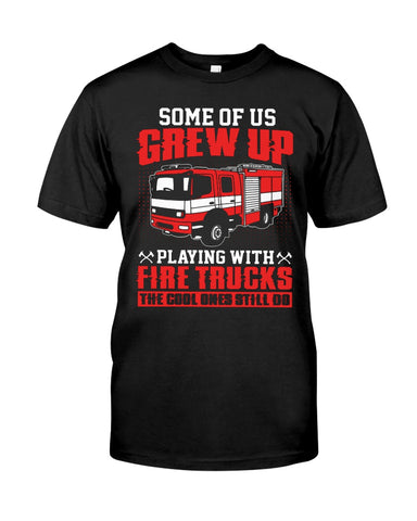 Grew Up Playing With Fire Trucks Tote Bag - Guys Tee - Basketweave Tote Bag