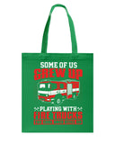 Grew Up Playing With Fire Trucks Tote Bag - Guys Tee - Basketweave Tote Bag