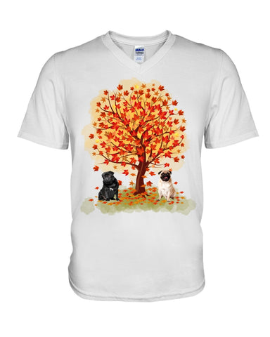 Pug Under Autumn Tree Tote Bag - Guys V-Neck - Unisex Long Sleeve